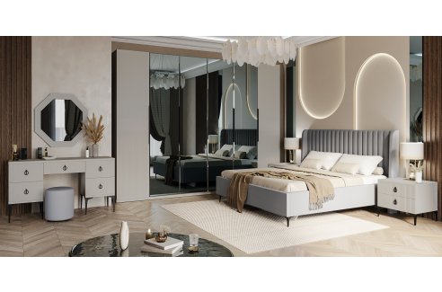 шкаф Стелла 6-створчатый с зеркалом ярко серый-3