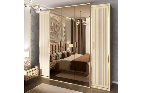 Шкаф Замира 5-створчатый с зеркалом бежевый-3