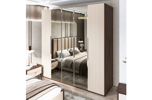 шкаф Жаклин 5-створчатый с зеркалом бежевый-2